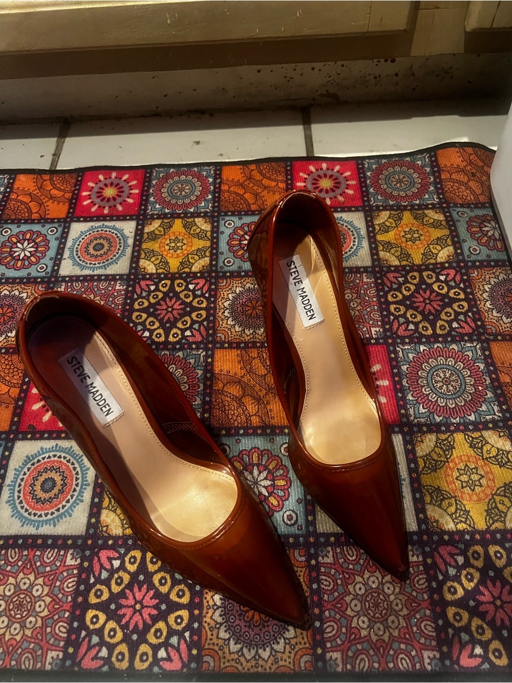 Steve Madden Women's Glossy Cognac Pointed Toe Pumps